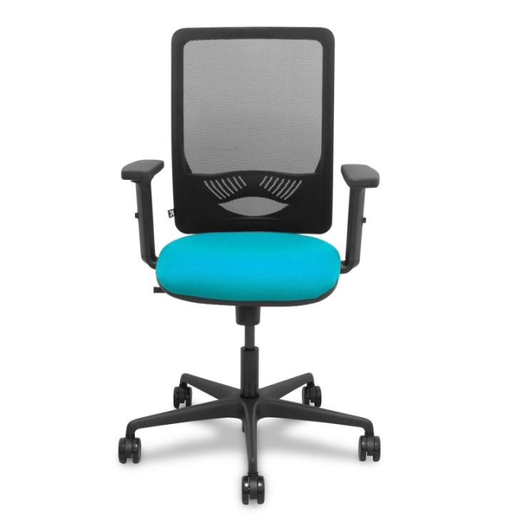 Silla Zulema sincro malla negra asiento bali turquesa brazos 2D ruedas 65mm
