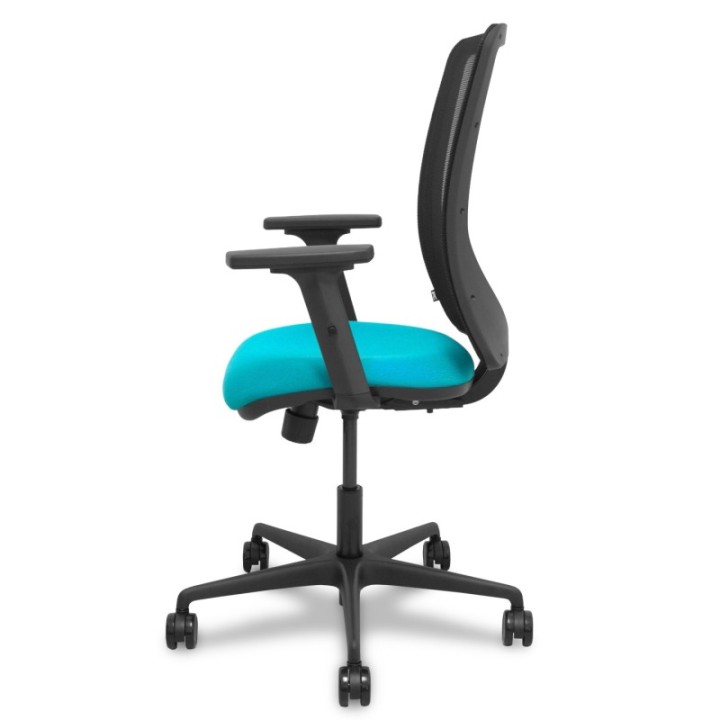 Silla Zulema sincro malla negra asiento bali turquesa brazos 2D ruedas 65mm