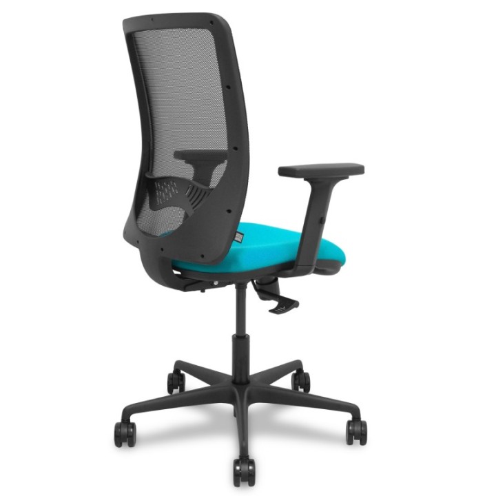 Silla Zulema sincro malla negra asiento bali turquesa brazos 2D ruedas 65mm