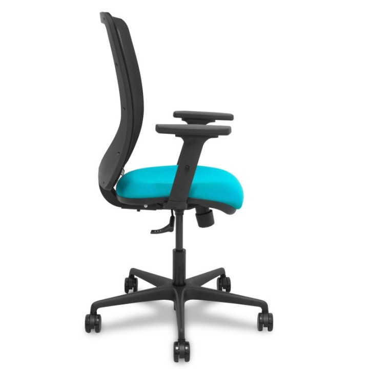 Silla Zulema sincro malla negra asiento bali turquesa brazos 2D ruedas 65mm