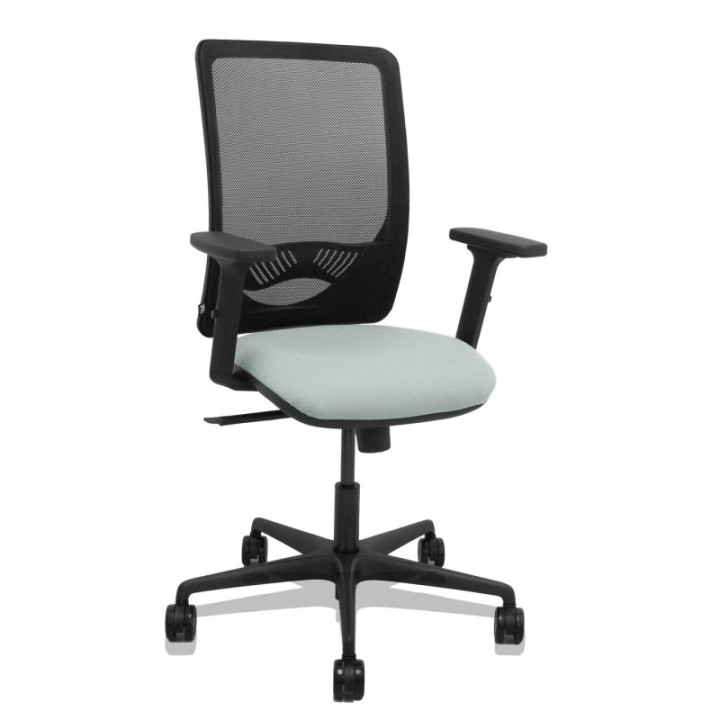 Silla Zulema sincro malla negra asiento bali gris claro brazos 2D ruedas 65mm
