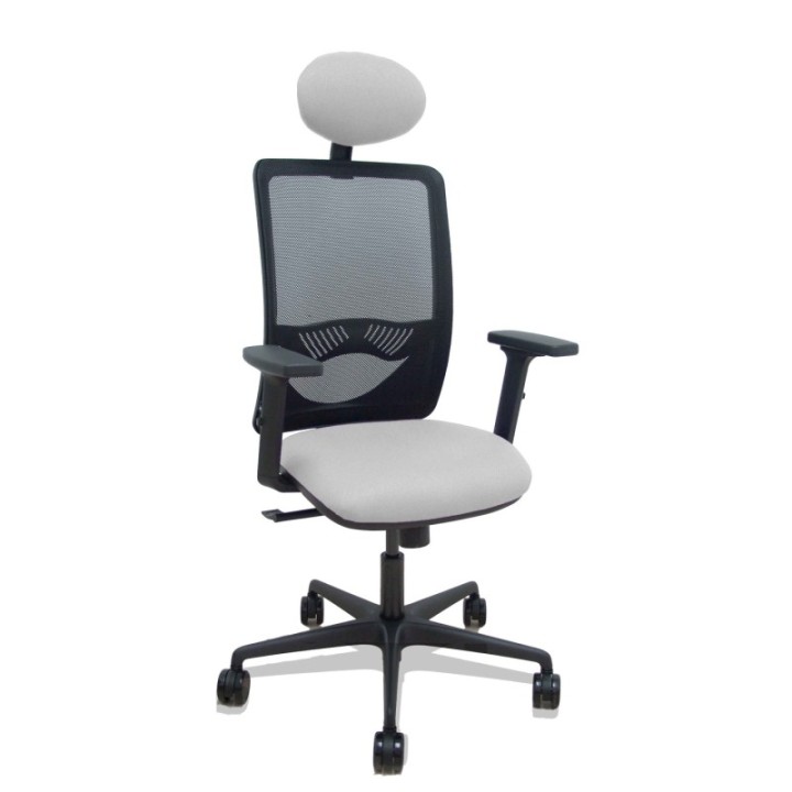 Silla Zulema sincro malla negra asiento bali gris claro brazos 2D ruedas 65mm cabecero