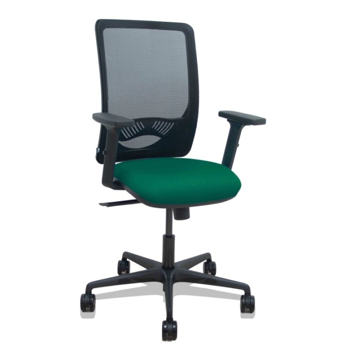 Silla Zulema sincro malla negra asiento bali verde botella brazos 2D ruedas 65mm