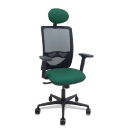 Silla Zulema sincro malla negra asiento bali verde botella brazos 2D ruedas 65mm cabecero