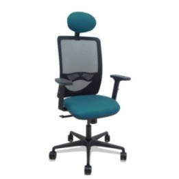 Silla Zulema sincro malla negra asiento bali verde petróleo brazos 2D ruedas 65mm cabecero