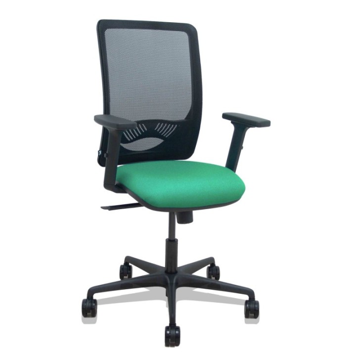 Silla Zulema sincro malla negra asiento bali verde esmeralda brazos 2D ruedas 65mm
