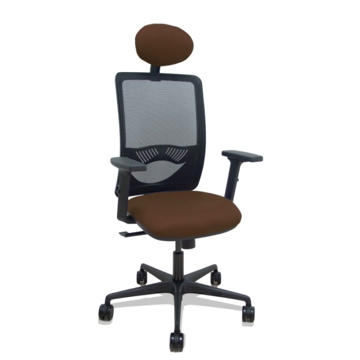 Silla Zulema sincro malla negra asiento bali marrón oscuro brazos 2D ruedas 65mm cabecero