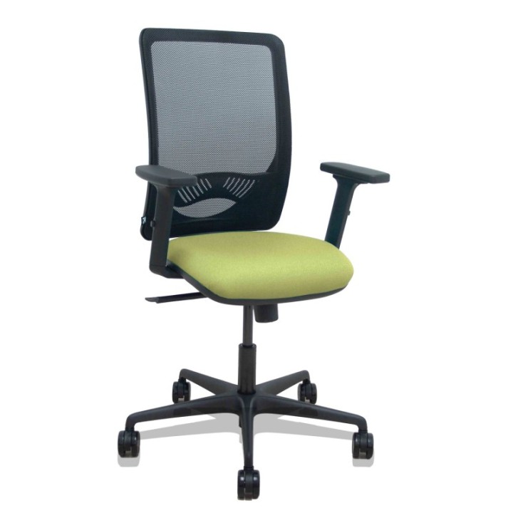 Silla Zulema sincro malla negra asiento bali verde oliva brazos 2D ruedas 65mm
