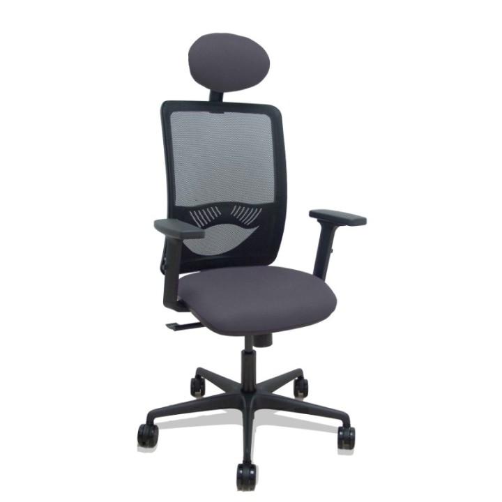 Silla Zulema sincro malla negra asiento bali gris oscuro brazos 2D ruedas 65mm cabecero