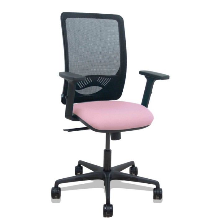 Silla Zulema sincro malla negra asiento bali rosa brazos 2D ruedas 65mm