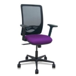 Silla Zulema sincro malla negra asiento bali morado brazos 2D ruedas 65mm