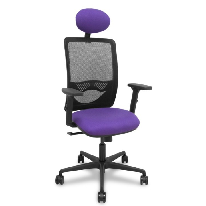 Silla Zulema sincro malla negra asiento bali lila brazos 2D ruedas 65mm cabecero