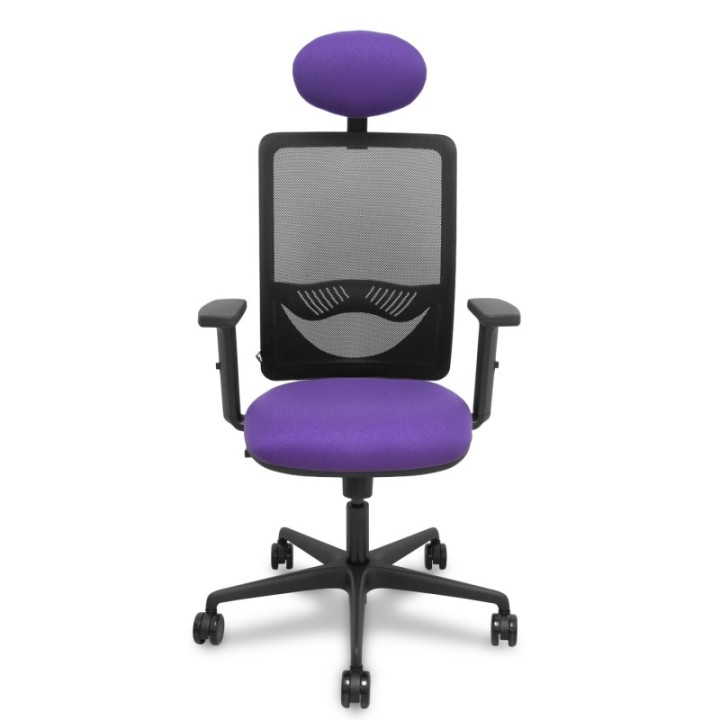 Silla Zulema sincro malla negra asiento bali lila brazos 2D ruedas 65mm cabecero