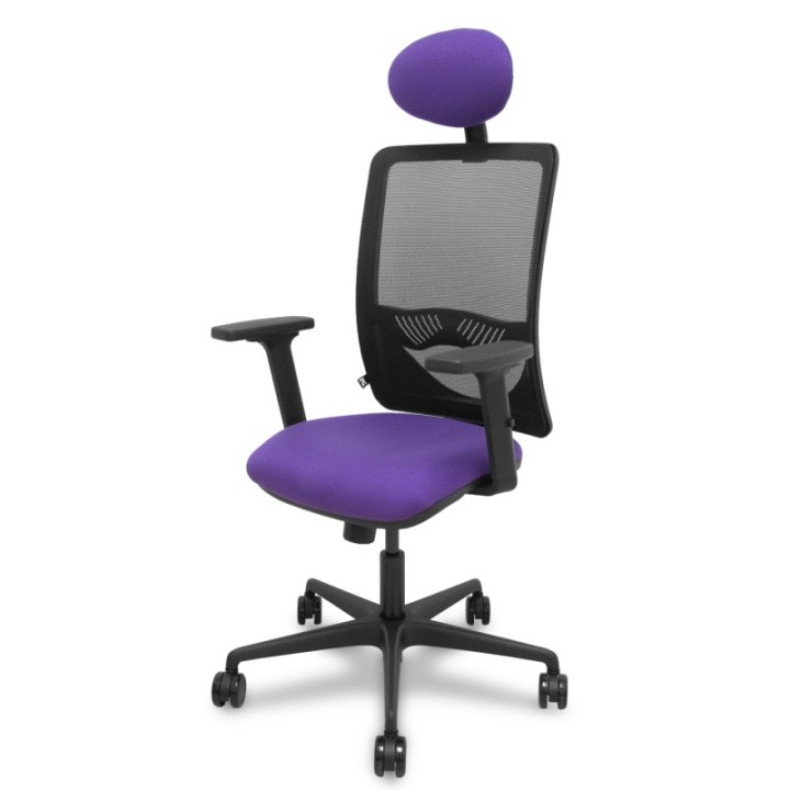 Silla Zulema sincro malla negra asiento bali lila brazos 2D ruedas 65mm cabecero