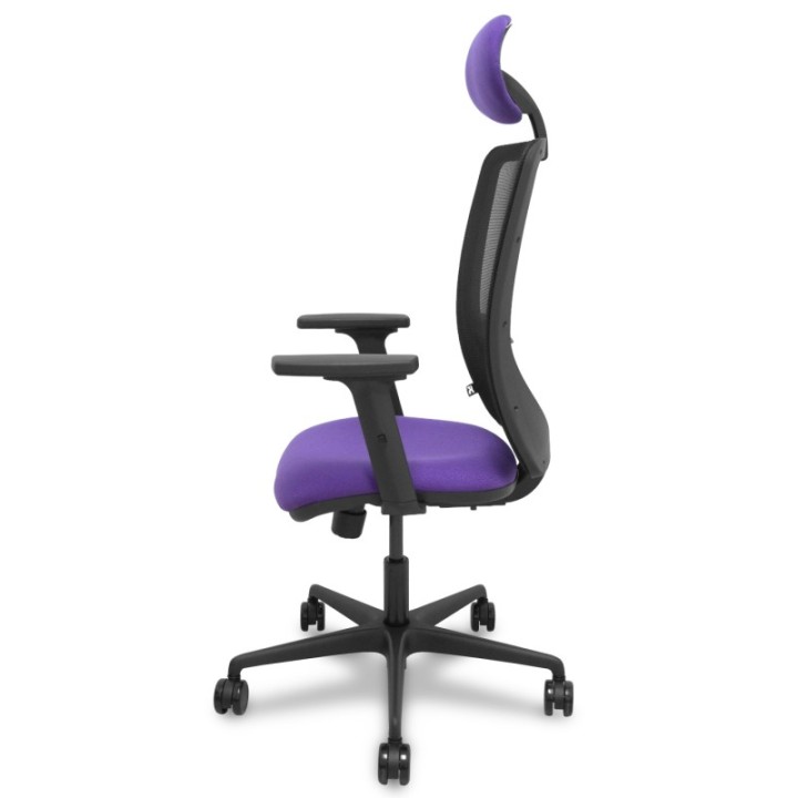 Silla Zulema sincro malla negra asiento bali lila brazos 2D ruedas 65mm cabecero