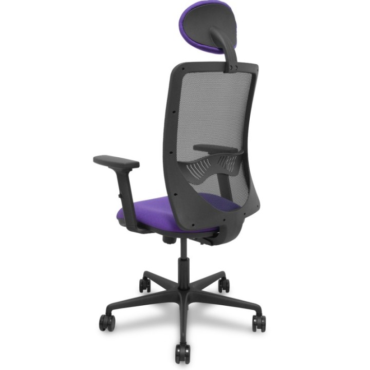 Silla Zulema sincro malla negra asiento bali lila brazos 2D ruedas 65mm cabecero