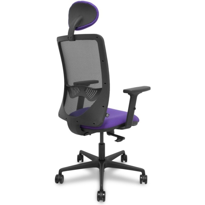 Silla Zulema sincro malla negra asiento bali lila brazos 2D ruedas 65mm cabecero