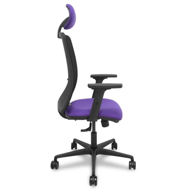 Silla Zulema sincro malla negra asiento bali lila brazos 2D ruedas 65mm cabecero