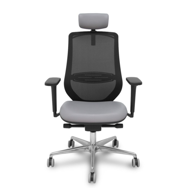 Silla Mardos traslack malla negra similpiel gris brazo 3D cabecero perchero