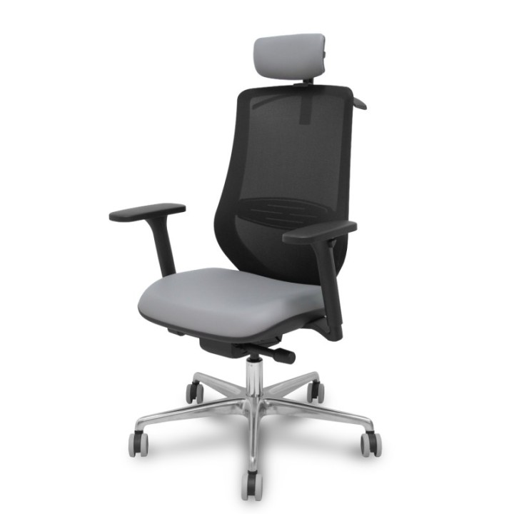 Silla Mardos traslack malla negra similpiel gris brazo 3D cabecero perchero