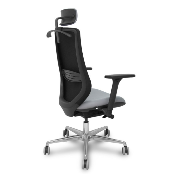 Silla Mardos traslack malla negra similpiel gris brazo 3D cabecero perchero