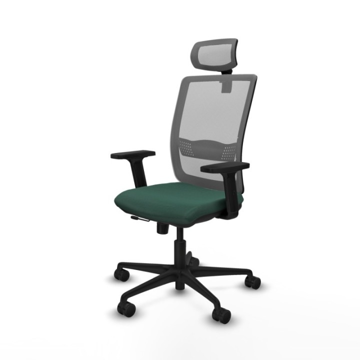 Haches traslack malla gris bali verde botella brazos 2D base nailon cabecero malla 2D ruedas 65mm nailon