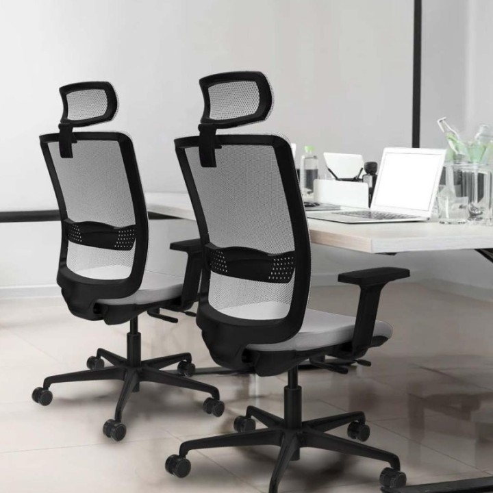 Haches traslack malla gris bali marrón oscuro brazos 2D base nailon cabecero malla 2D ruedas 65mm nailon