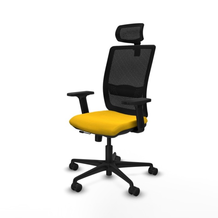 Haches traslack malla negra bali amarillo brazos 2D base nailon cabecero malla 2D ruedas 65mm nailon