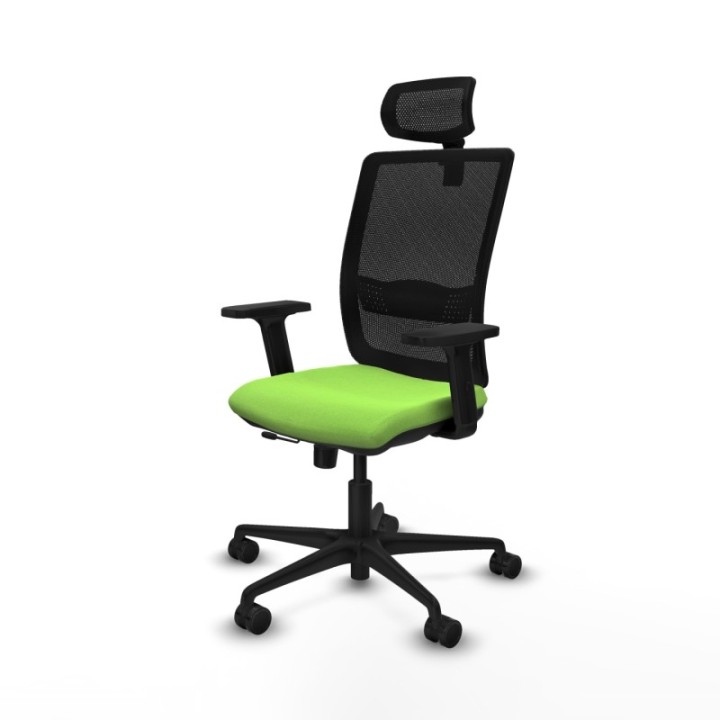 Haches traslack malla negra bali pistacho brazos 2D base nailon cabecero malla 2D ruedas 65mm nailon