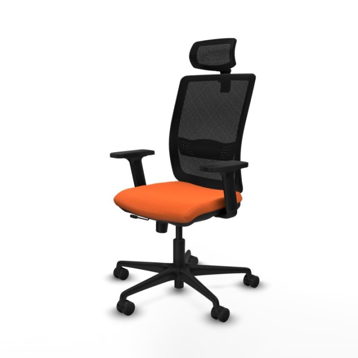 Haches traslack malla negra bali naranja brazos 2D base nailon cabecero malla 2D ruedas 65mm nailon