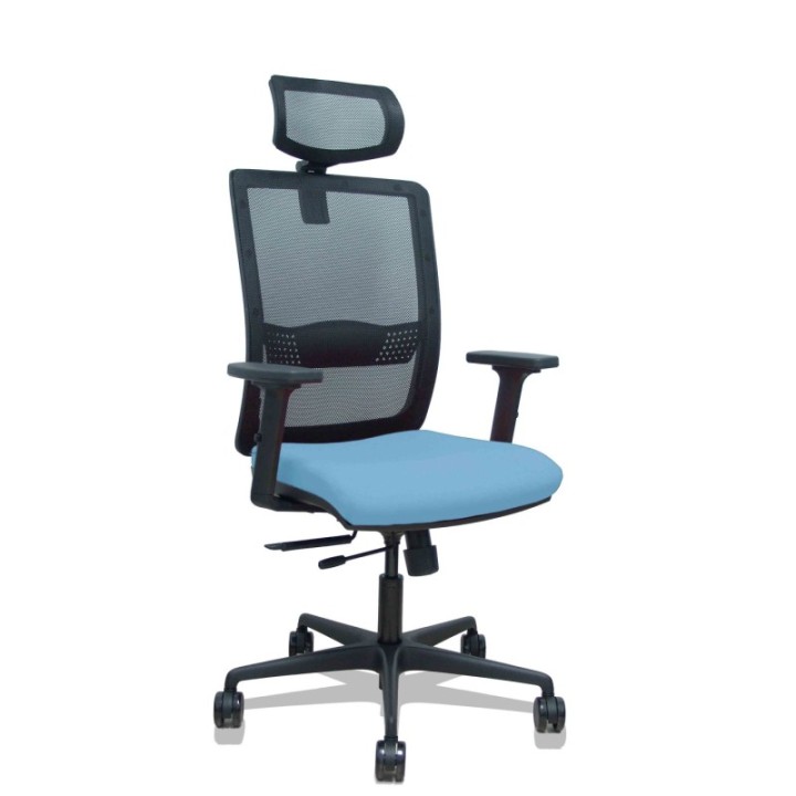 Silla Haches traslack malla negra asiento bali azul cielo brazos 2D ruedas 65mm cabecero regulable