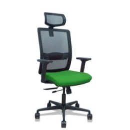 Silla Haches traslack malla negra asiento bali verde brazos 2D ruedas 65mm cabecero regulable