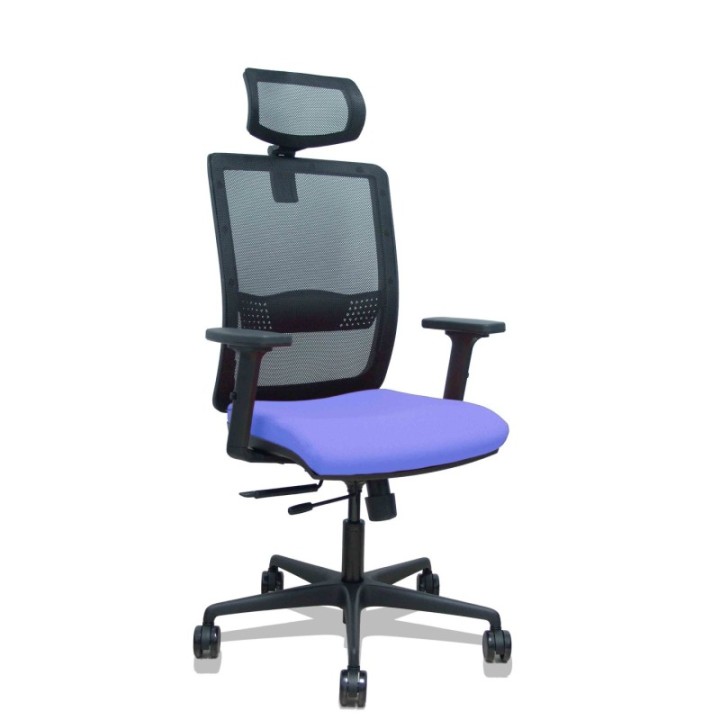 Silla Haches traslack malla negra asiento bali azul claro brazos 2D ruedas 65mm cabecero regulable