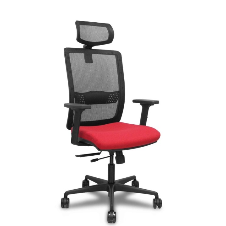 Silla Haches traslack malla negra asiento bali rojo brazos 2D ruedas 65mm cabecero regulable