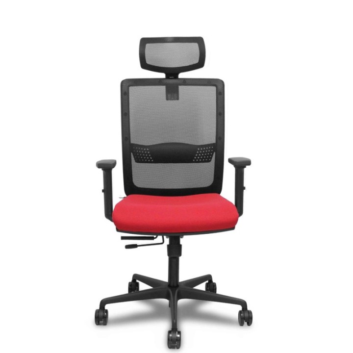 Silla Haches traslack malla negra asiento bali rojo brazos 2D ruedas 65mm cabecero regulable