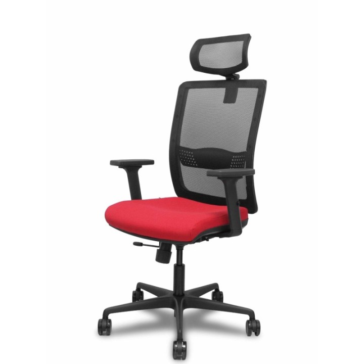 Silla Haches traslack malla negra asiento bali rojo brazos 2D ruedas 65mm cabecero regulable