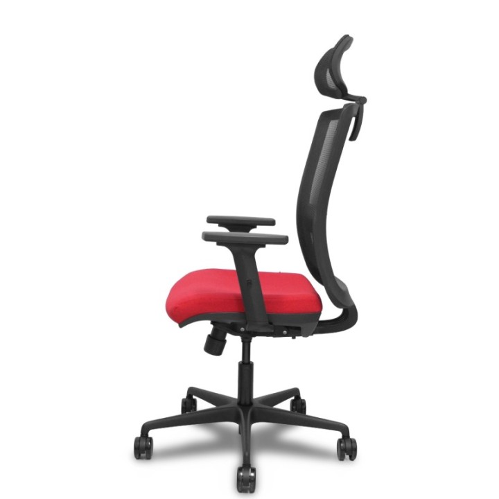 Silla Haches traslack malla negra asiento bali rojo brazos 2D ruedas 65mm cabecero regulable