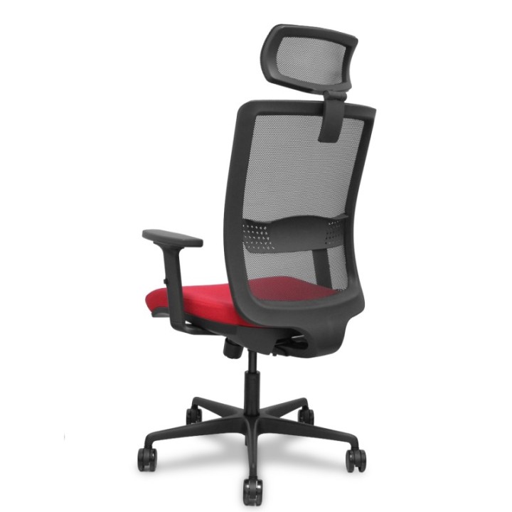 Silla Haches traslack malla negra asiento bali rojo brazos 2D ruedas 65mm cabecero regulable