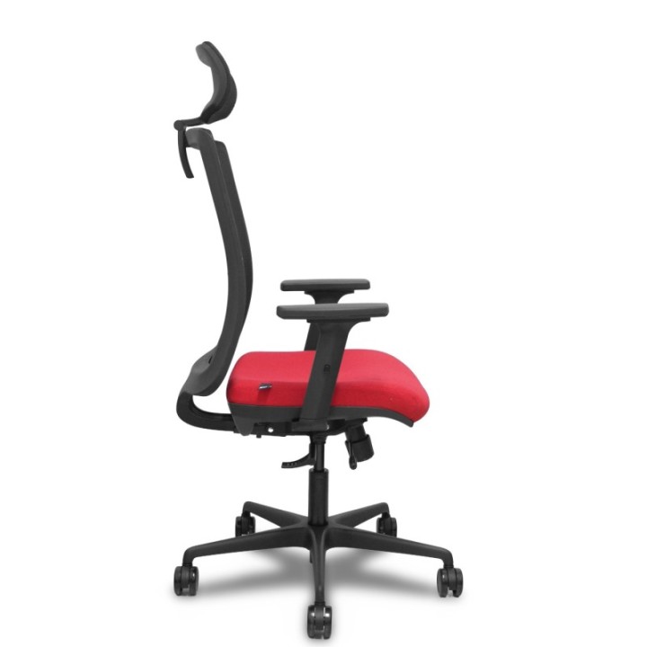 Silla Haches traslack malla negra asiento bali rojo brazos 2D ruedas 65mm cabecero regulable