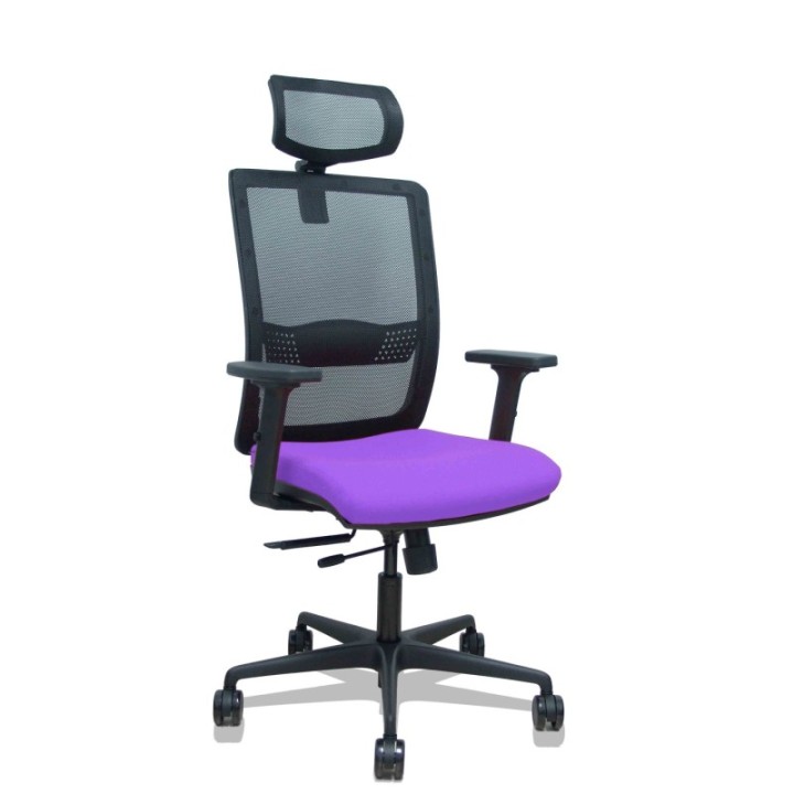 Silla Haches traslack malla negra asiento bali lila brazos 2D ruedas 65mm cabecero regulable