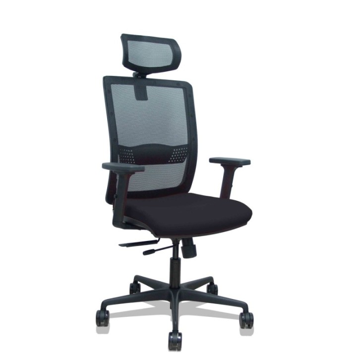 Silla Haches traslack malla negra asiento bali negro brazos 2D ruedas 65mm cabecero regulable