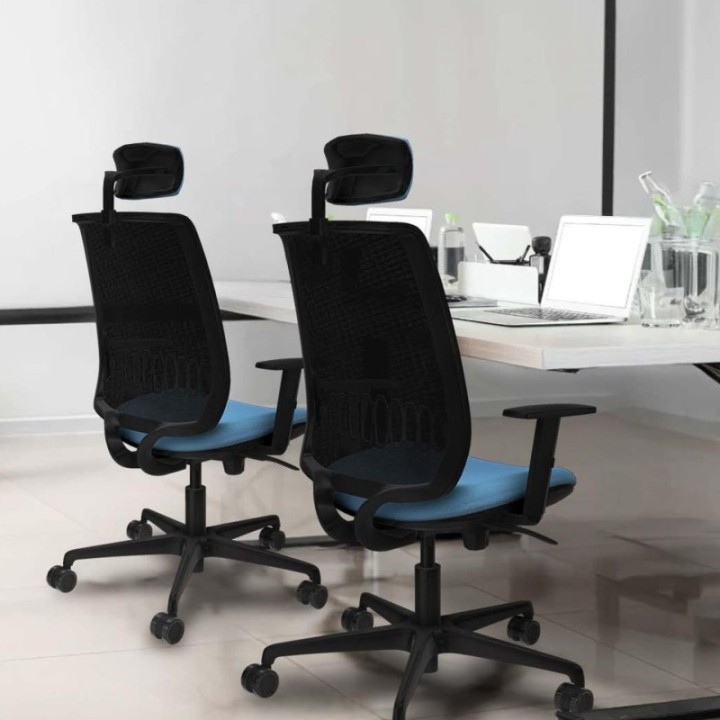 Alares sincro malla negra bali azul cielo brazos 1D base nailon cabecero 2D ruedas 65 mm nailon