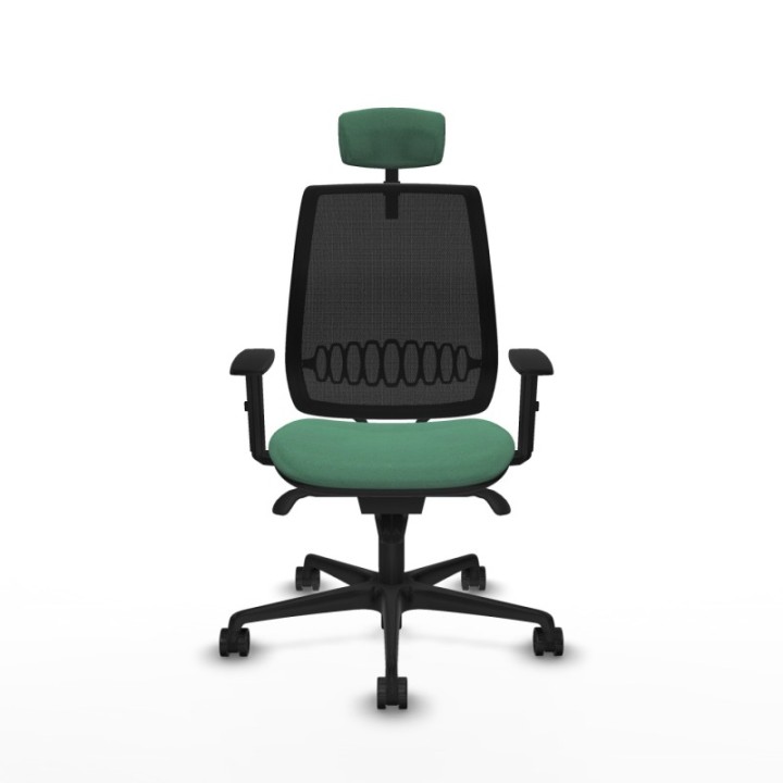 Alares sincro malla negra bali verde esmeralda brazos 1D base nailon cabecero 2D ruedas 65 mm nailon