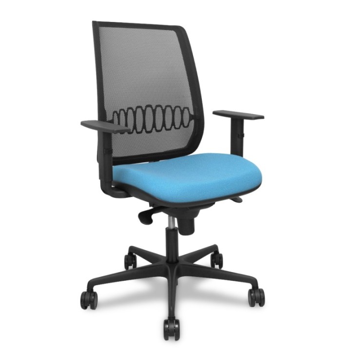 Silla Alares sincro malla negra bali azul cielo brazo regulable