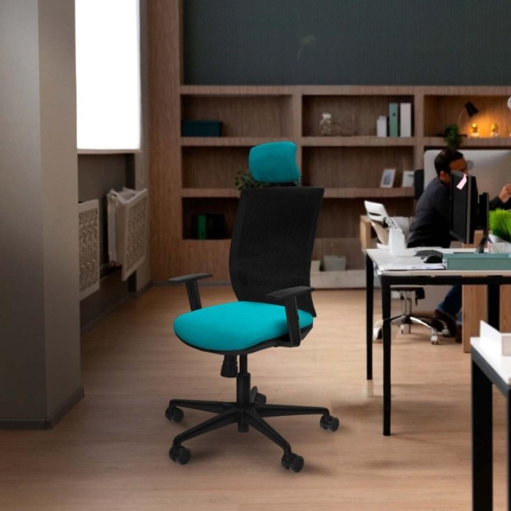 Yunquera sincro malla negra bali turquesa brazos 1D base nailon cabecero 1D ruedas 65mm nailon