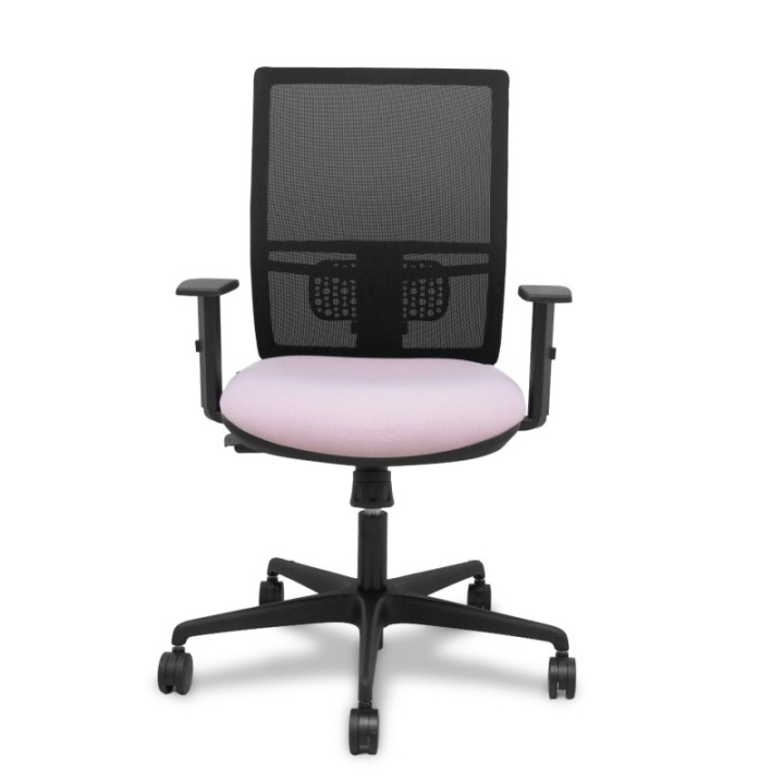 Silla Yunquera sincro malla negra bali rosa brazo regulable.