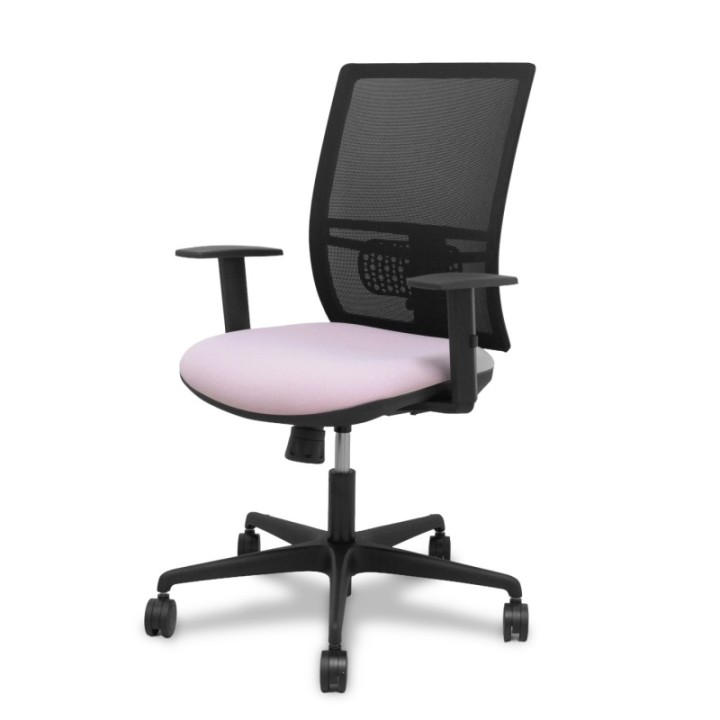 Silla Yunquera sincro malla negra bali rosa brazo regulable.