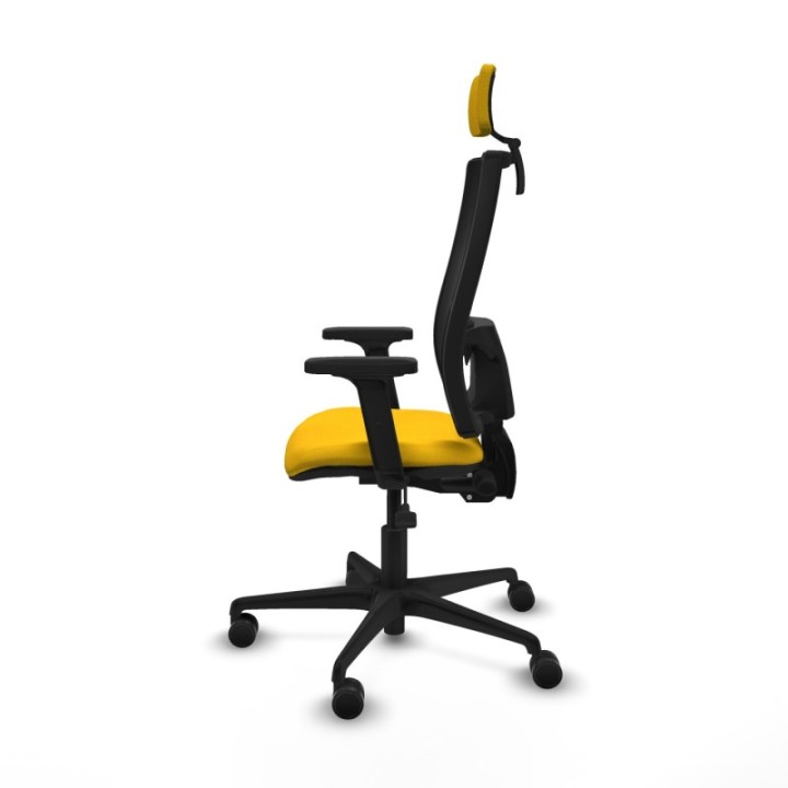 Silla Bormate asincro malla negra asiento bali amarillo brazos 2D ruedas 65mm cabecero regulable