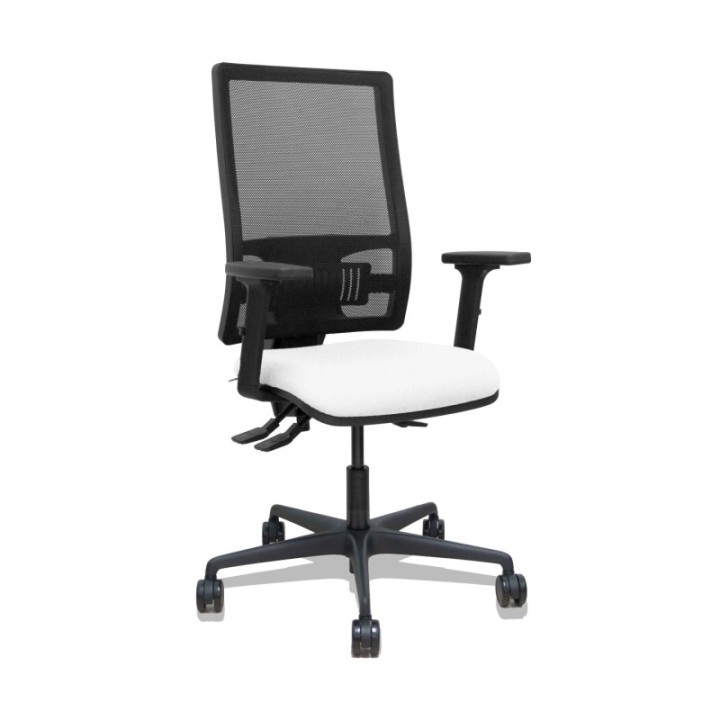 Silla Bormate asincro malla negra asiento bali blanco brazos 2D ruedas 65mm