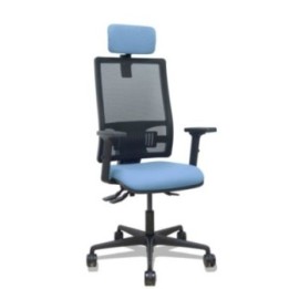 Silla Bormate asincro malla negra asiento bali azul cielo brazos 2D ruedas 65mm cabecero regulable